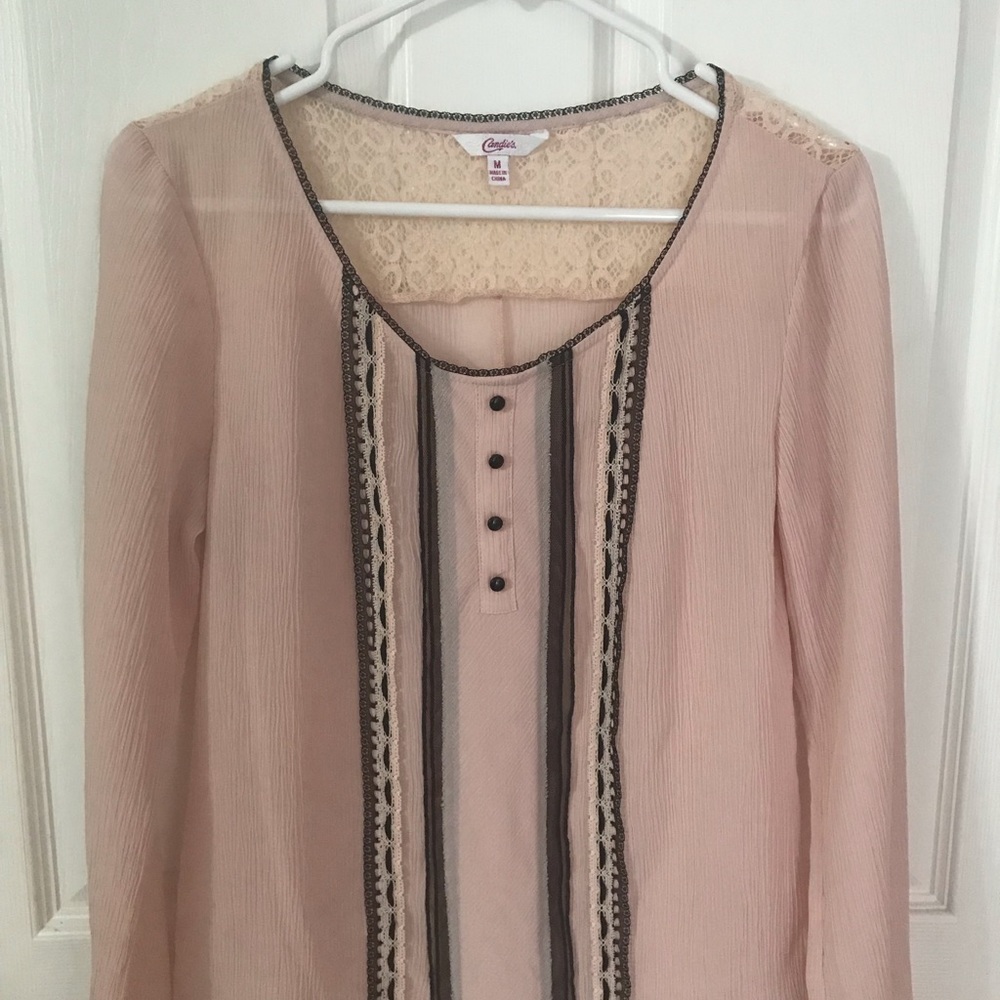 Pink long sleeve sheer blouse